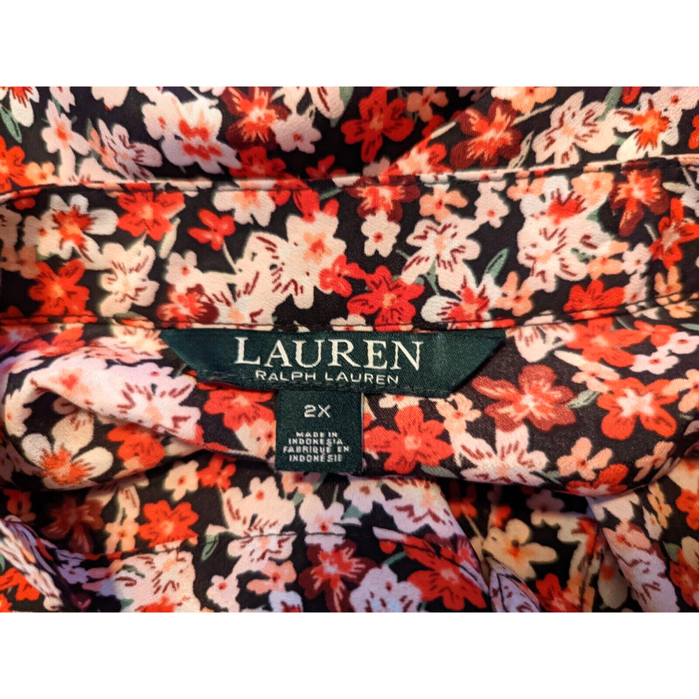 LAUREN Ralph Lauren sz 2X Shirt floral print buttons ruffle up the middle 2936 - Picture 4 of 4